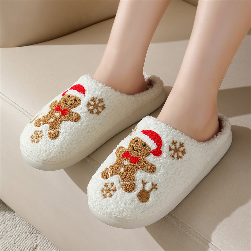 Winter Schneeflocke Lebkuchen Baumwolle Hausschuhe Damen Indoor rutschfeste Hausschuhe_voghion.com