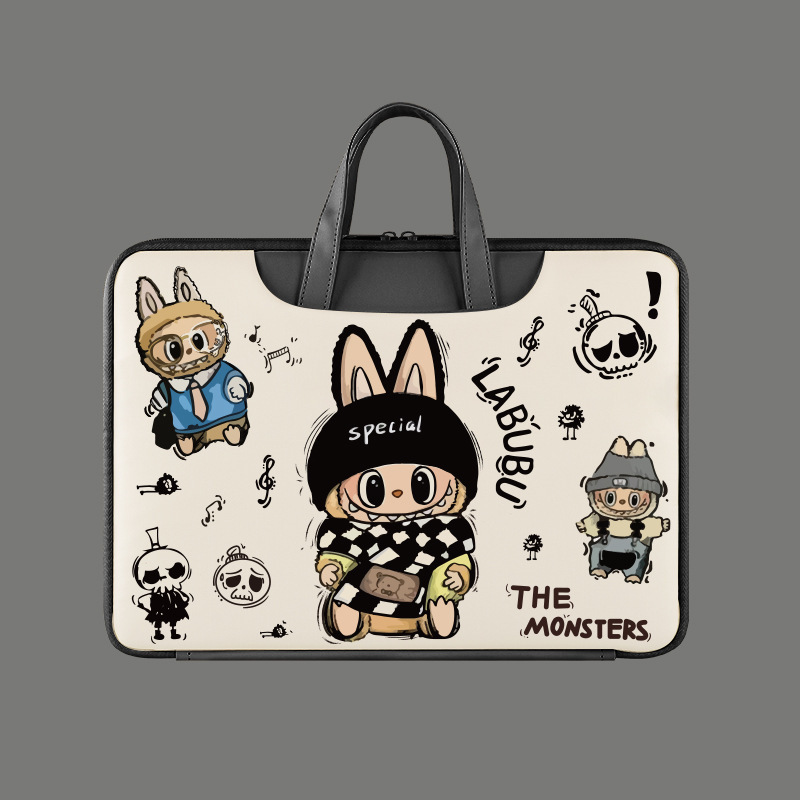 Apple Dell Cartoon Painted Laptop Handbag Pu Cute Korean Style Fashionable 13.3 Inch 14 Inch 15.6 Inch