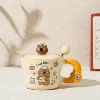 Orange bear (cute style) cup + lid + spoon