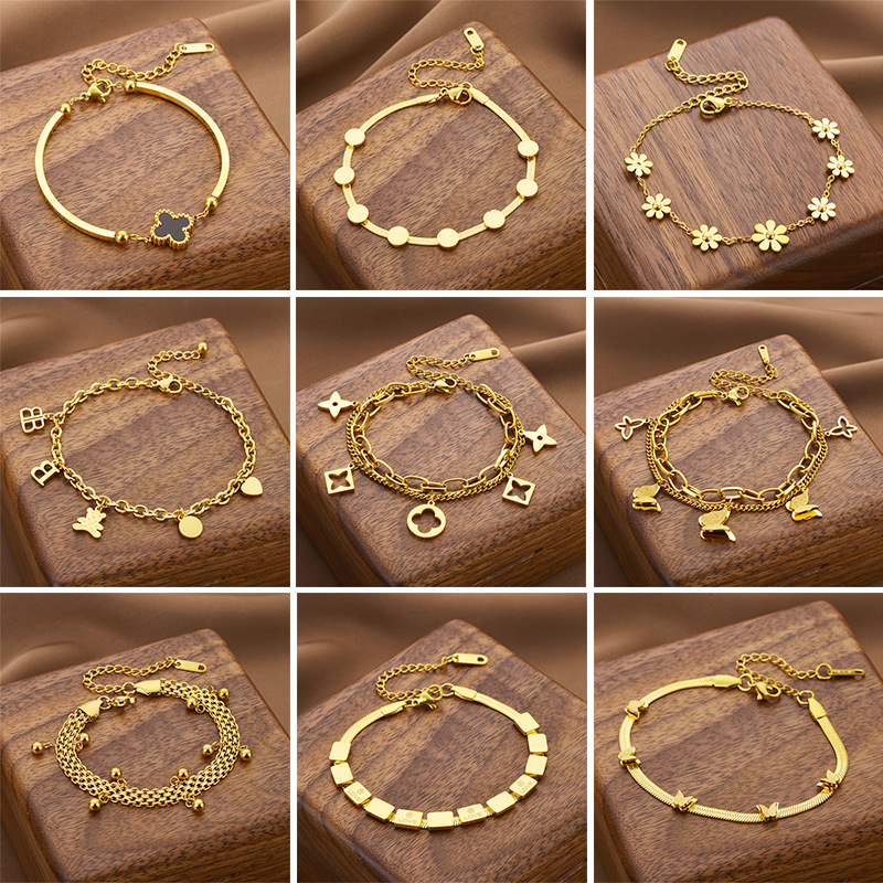 Joyas transfronterizas europeas y americanas Pulsera de acero de titanio de todo fósforo Versión coreana del temperamento bohemio Pulsera de acero de titanio que no se desvanece Joyería femenina