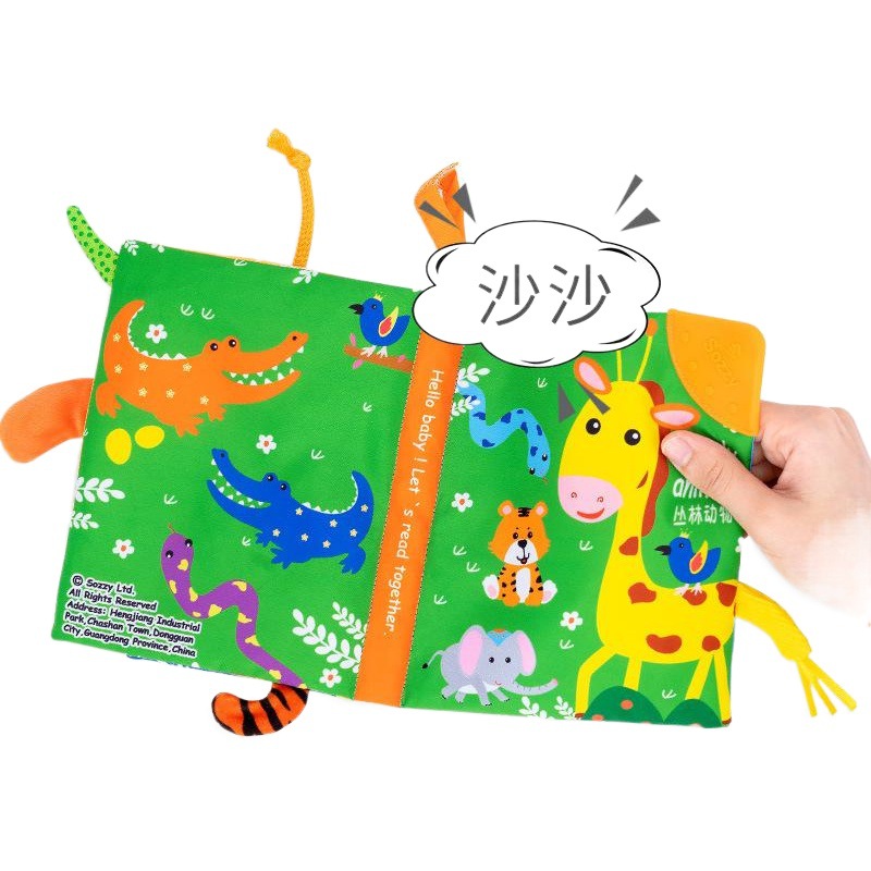 SOZZY bebé educación temprana animal a prueba de lágrimas cola libro de tela entre padres e hijos interactivo papel de timbre educativo bebé libro de tela juguete