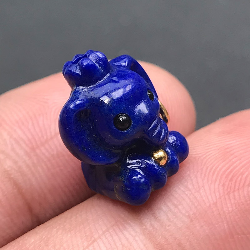 Natural Lapis Lazuli Ganesha Pendant Accessory, Finely Carved Lapis Lazuli Baby Elephant Ornament, DIY Spacer Bead Accessory