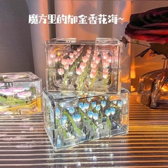 Handmade DIY Flower Sea Magic Cube Tulip Night Light Material Pack Atmosphere Gift for Girlfriend Couple Best Friend