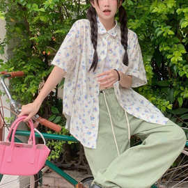 复古宽松碎花短袖衬衫外套女2025夏季新款设计感小众百搭显瘦上衣