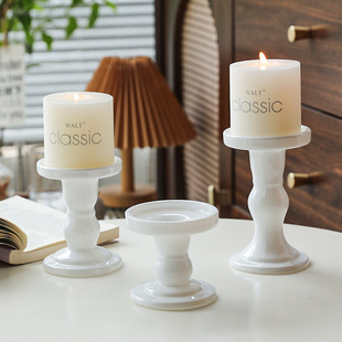 European-style Simple Light Luxury White Roman Column Glass Candlestick Ornaments Romantic Decorative Atmosphere Living Room Entrance Table