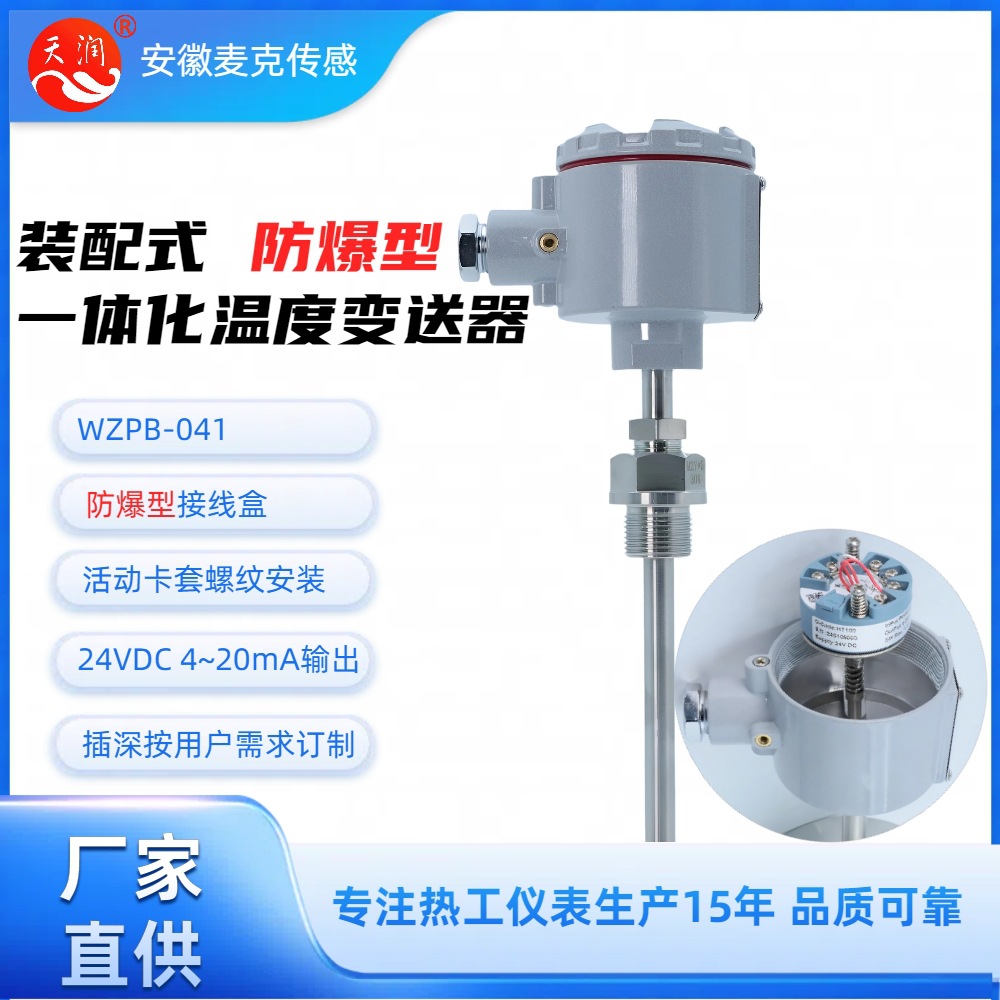 机电一体化本安防爆铂电阻 一体化温度传感器 WZPB-041  4~20mA