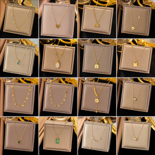 欧美跨境批发蝴蝶米珠爱心飞机一只玫瑰花字母方牌情书钛钢项链女