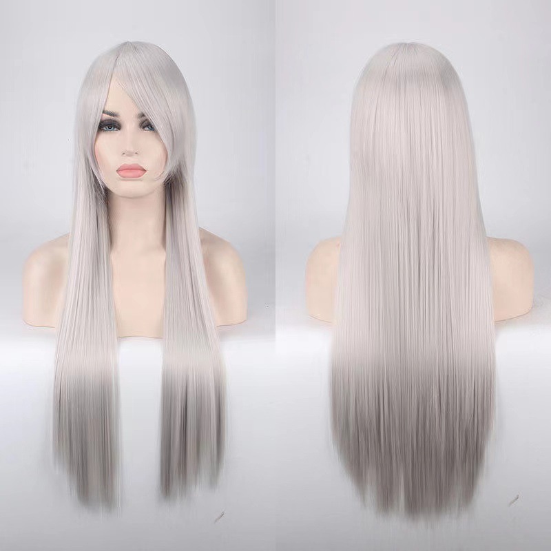 Amazon Venta caliente Cosplay peluca color anime europeo y americano peluca larga pelo de alta temperatura seda fibra química pelo recto