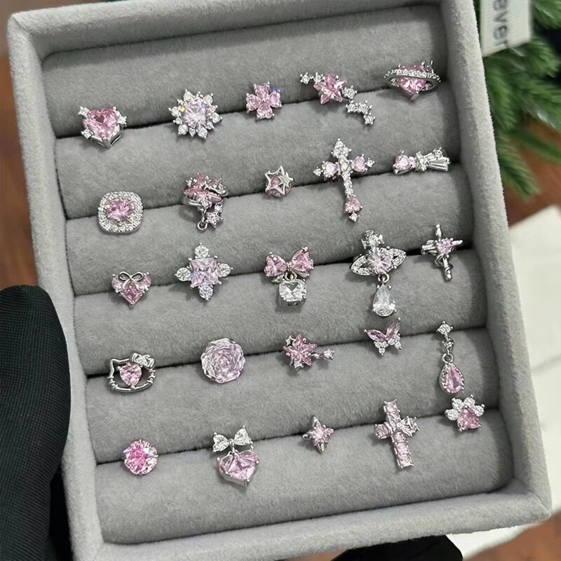 F136 Titanium Alloy Flashy Pink Series Ear Studs 1.2mm Thick 0.9mm Thread Inner Spiral Earrings Accessories F136 Titanium Alloy Flashy Pink Series Ear Studs 1.2mm Thick 0.9mm Thread Inner Spiral Earrings Accessories