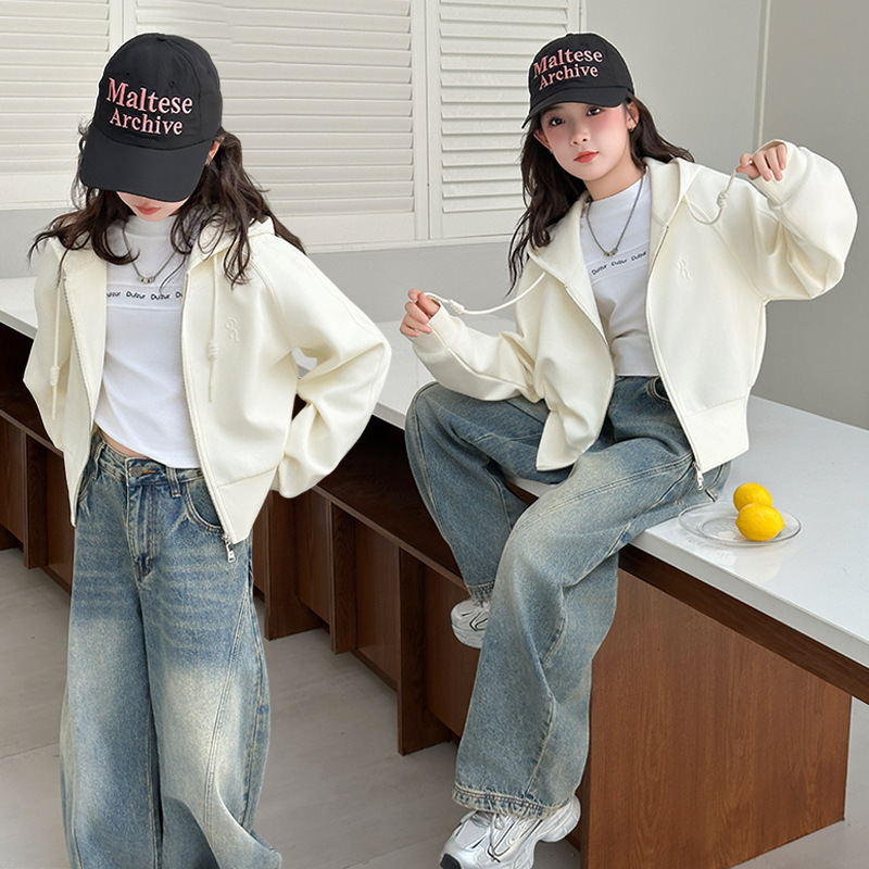 女童春秋款卫衣外套中大童韩版宽松连帽卫衣休闲运动时尚简约|undefined