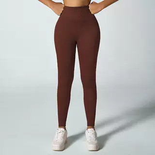 Threaded Seamless Yoga Stretch Tight Fitness Outdoor Breathable Sports Trousers - Brown - View 1