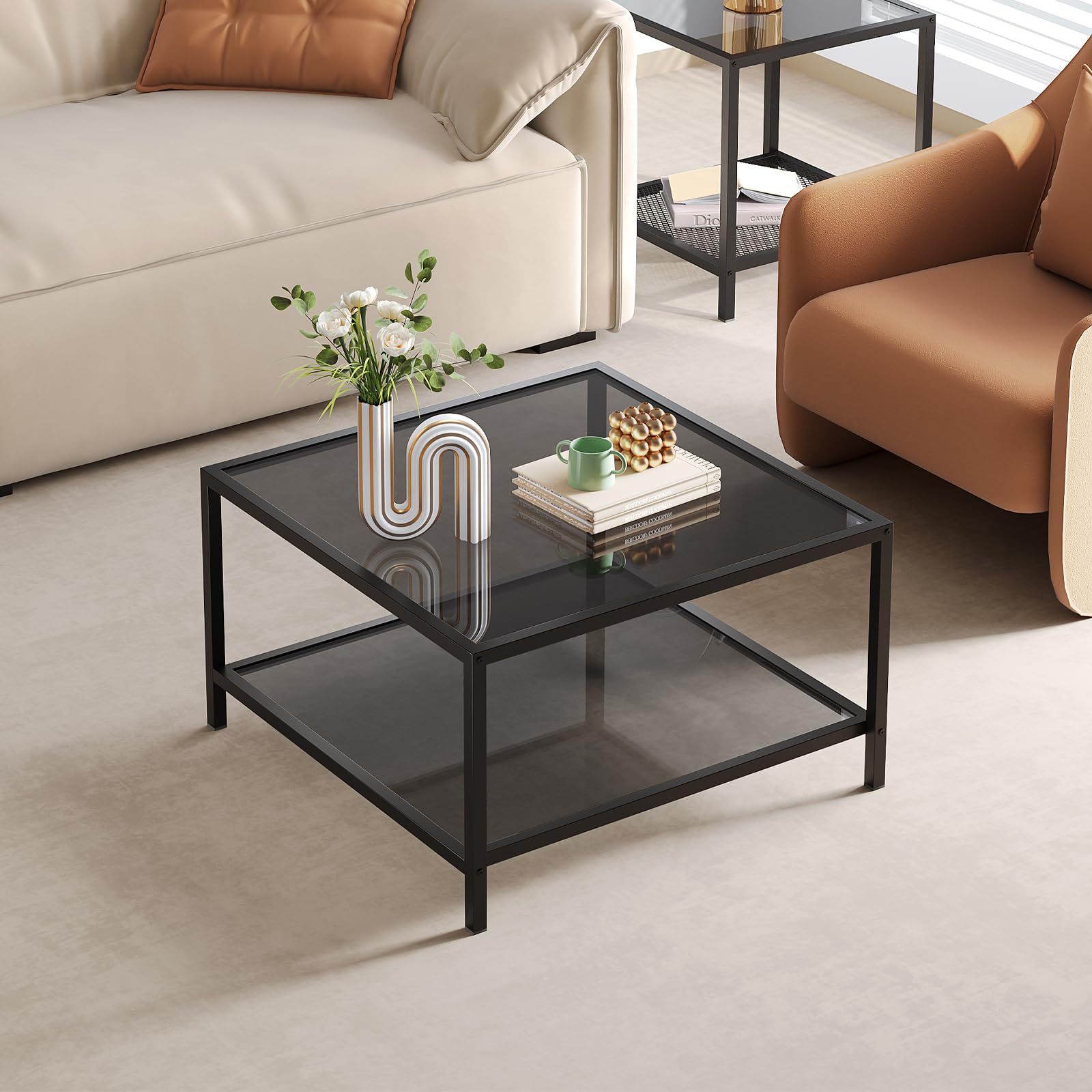 Mesa de café de vidrio mesa de té de lujo ligera sala de estar alta sensación mesa de café cuadrada de vidrio templado mesa de té