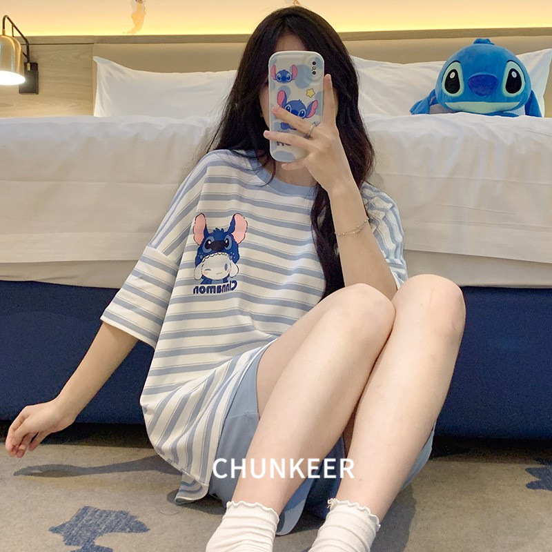 Japanese Stripesd Pajamas Women's Summer Short-Sleeved Shorts Thin Simple Casual Cartoon Can Be Worn Outside Home Clothes Japanese Stripesd Pajamas Women's Summer Short-Sleeved Shorts Thin Simple Casual Cartoon Can Be Worn Outside Home Clothes