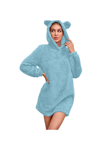 Autumn and winter new style cat ears hooded loose double-sided velvet plush long-sleeved mid-long skirt coat for women