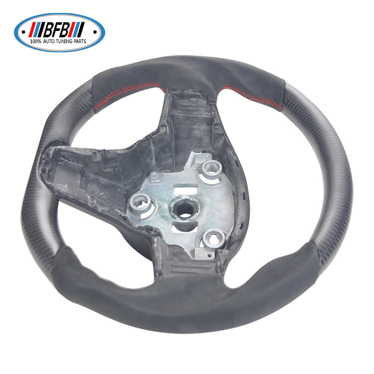 100% Real Carbon Fiber Matte Black Steering Wheel with Red Stitching and Suede - For Tesla Model 3 Y - Modification