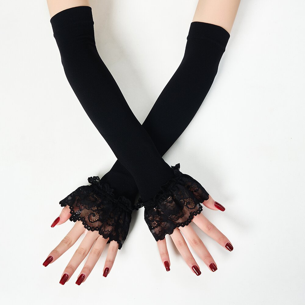 Summer Women's Lace Ice Silk Sleeves Sun Protection Mesh Trumpet Ice Sleeves Outdoor Etiquette Arm Guards Breathable Fashionable Hand Sleeves