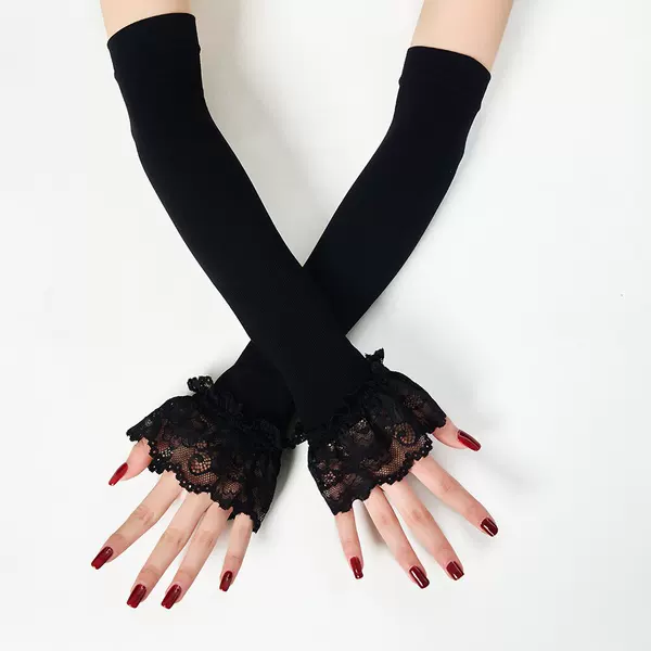 Summer Women's Lace Ice Silk Sleeves Sun Protection Mesh Trumpet Ice Sleeves Outdoor Etiquette Arm Guards Breathable Fashionable Hand Sleeves
