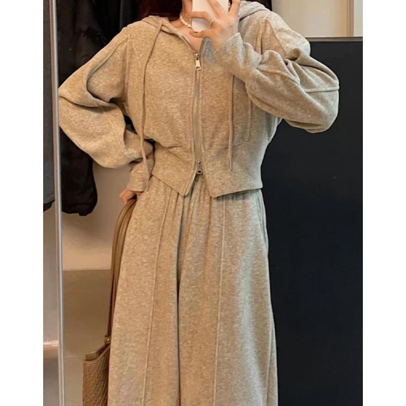 大码女装秋季休闲运动羊绒套装女韩版高级感两件套胖mm240斤|undefined