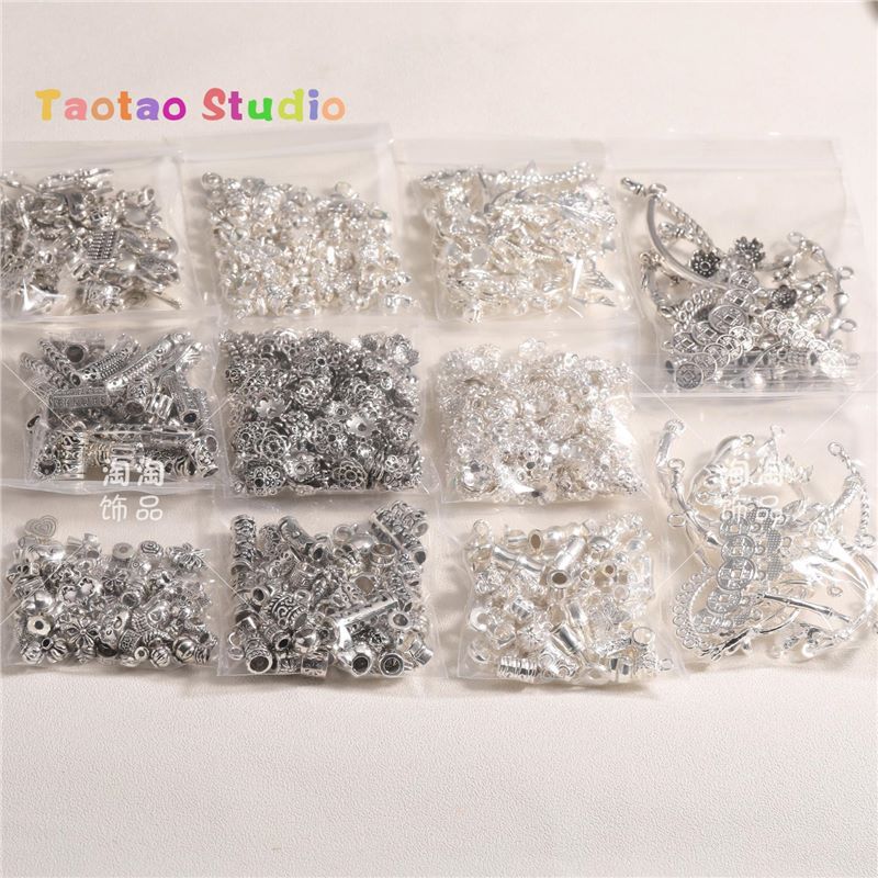 Mezcla de plata antigua brillante plata colgante de perlas DIY accesorios de joyería tubo de perlas dobladas tubo de flor colgante de diafragma brazalete de tres vías
