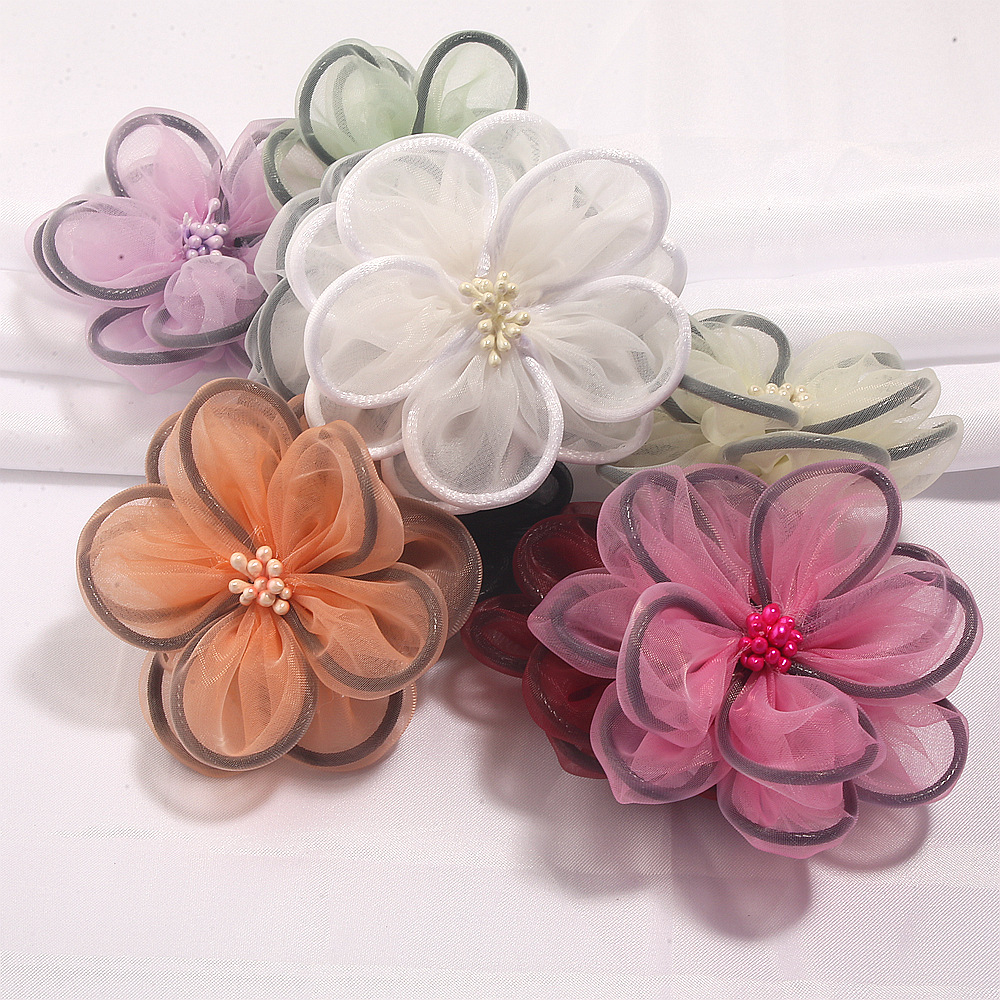 Korean-Style Thin Mesh Fabric Flower Hairpin Hair Accessory Brooch Shoe Flower Handmade DIY Accessories Wholesale
