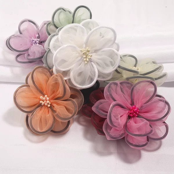 Korean-Style Thin Mesh Fabric Flower Hairpin Hair Accessory Brooch Shoe Flower Handmade DIY Accessories Wholesale
