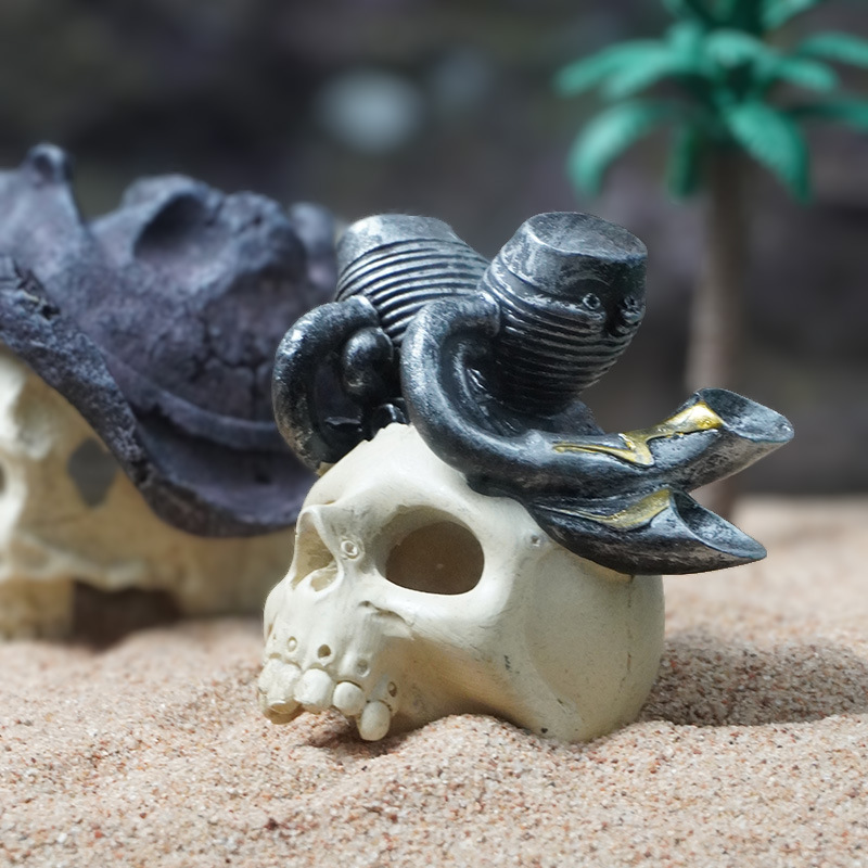 Pecera, acuario, calavera, decoración de paisajismo, casa de cría, evitar trepar, caja de mascotas, pirata, estilo caliente con capucha