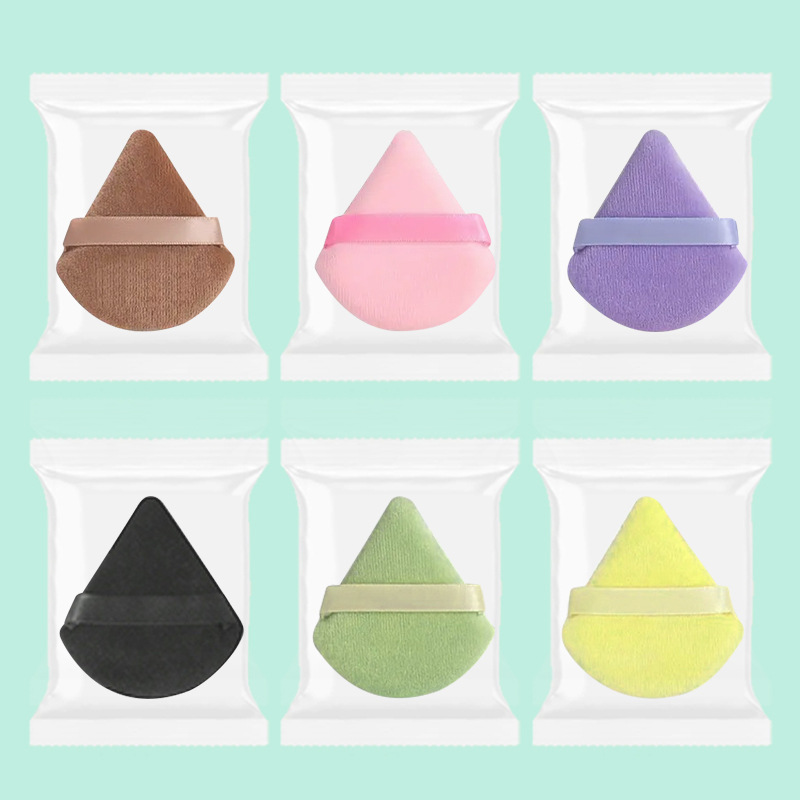 Al por mayor: Borla triangular para polvos con cojín de aire, borla para polvos secos con acabado suave, para polvos sueltos y fijadores, esponja de maquillaje, herramientas de belleza.