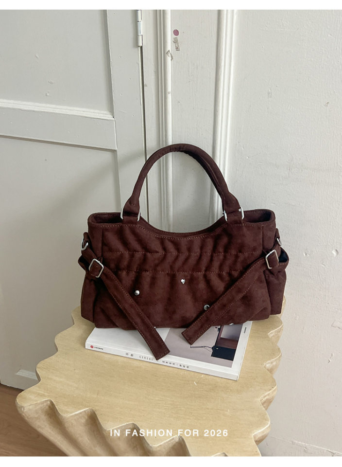 Túi tote da lộn mềm dáng shopping, túi đeo vai và đeo chéo dung lượng lớn — màu cà phê, màu nâu, màu trắng ngà, màu xám chi tiết 18