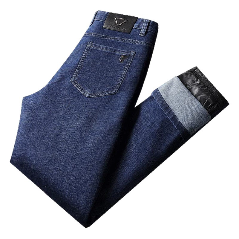 Мужские джинсовые пуховые брюки с бархатной подкладкой, съемная осенне-зимняя высококачественная Толстая теплая верхняя одежда, мужские брюки, прямые брюки