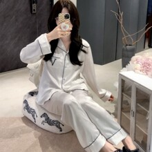维密同款睡衣女提花雪花ins刺绣春夏长袖开衫轻奢长裤家居服套装