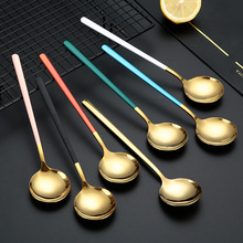 网红ins不锈钢圆勺创意韩式叮当勺家用长柄饭勺甜品咖啡礼品勺子
