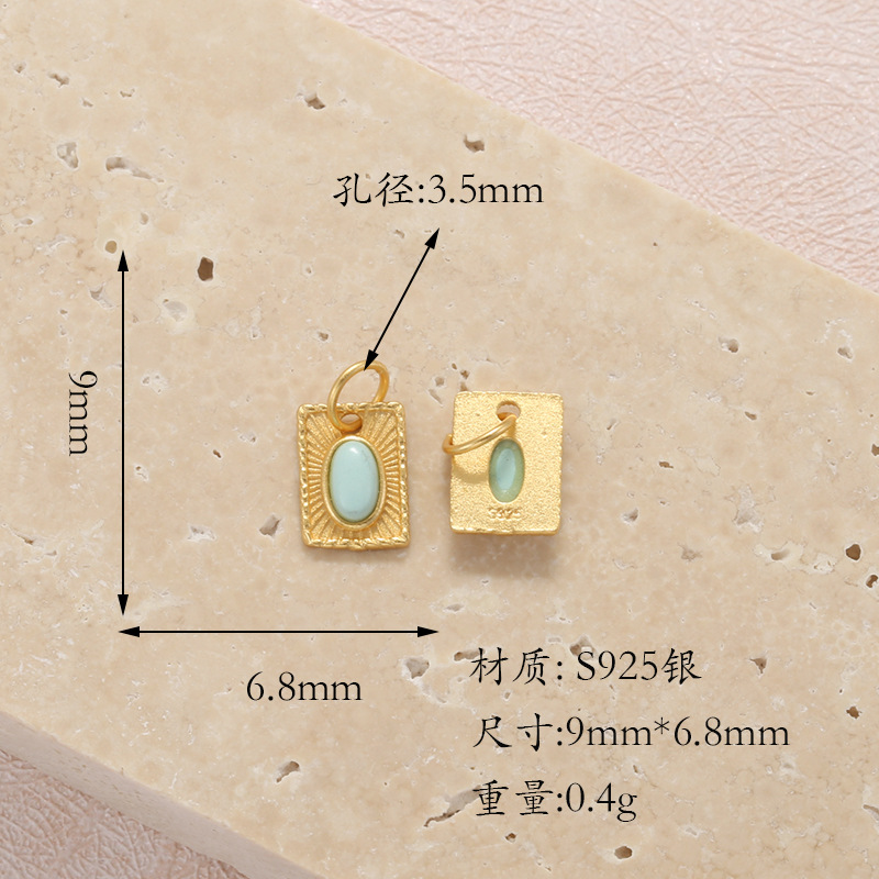Raw Turquoise S925 Silver Gold-Plated Heart-Shaped Four-Leaf Clover Round Butterfly Pendant Spacer Bead DIY T6