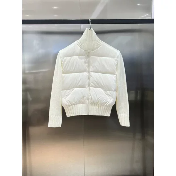 Mengkou down jacket, M-brand similar style, high-quality autumn and winter embroidered jacket, stand-up collar, knitted patchwork down baseball jacket, short style