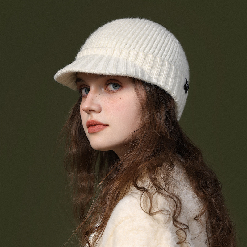 Dames herfst en winter Antarctisch fluweel Warme gebreide koude muts met grote hoofdband Veelzijdige wollen muts, gepersonaliseerd_voghion.com