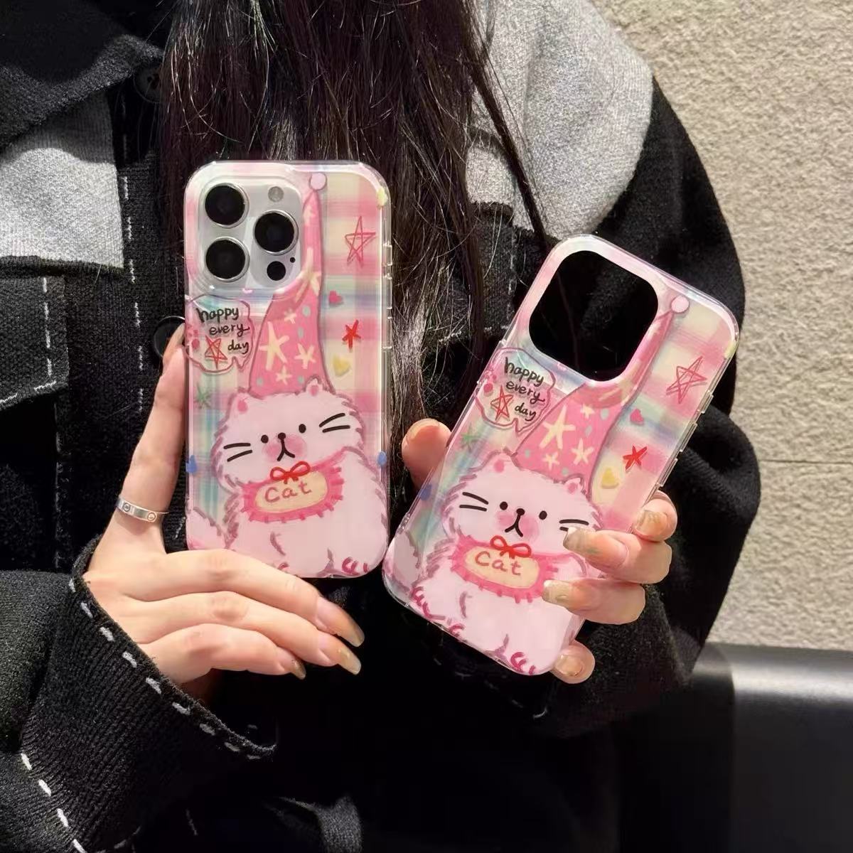 Lindo gato a cuadros en polvo de graffiti para iphone16ProMax Apple 15 funda para teléfono 14 pulsera 13 mujer 16