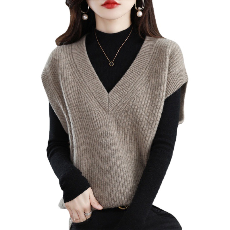 A principios de otoño 2024 nuevo chaleco de punto popular desgaste exterior de las mujeres suéter con cuello en V chaleco suelto top