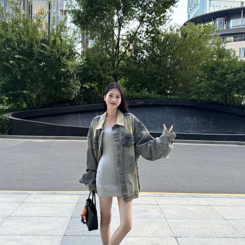 美式春秋复古炸街牛仔外套设计秋季新款宽松工艺水洗夹克质感上衣|undefined