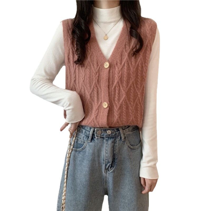 Cardigan de punto de cuello en V de botón único, chaleco de primavera y otoño, nuevo suéter de color sólido coreano, chaleco de caballo, clip de caballo image 6