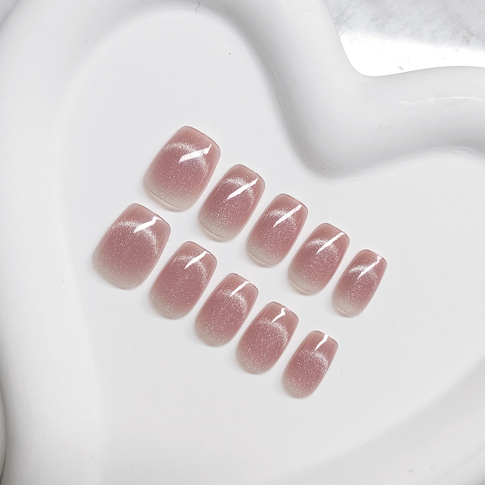 Puro deseo de mostrar ojo de gato blanco con armadura 30 piezas de ojos de gato sonrientes rosas Parche corto de uñas Blush Uñas image 5