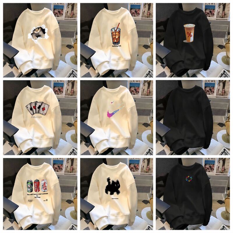 Trendy Brand Internet Celebrity Pure Cotton terry Cotton Sweat New Men's Loose plus size Crewneck Printed Sports Base Top