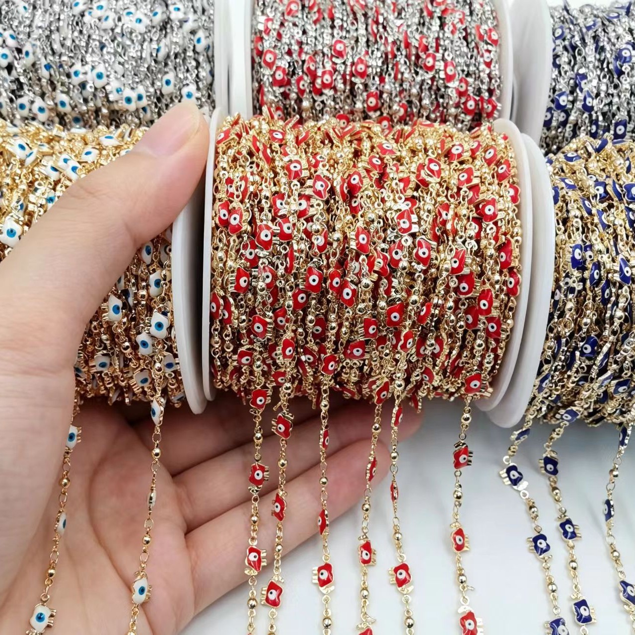 El ojo del mal Hassam mano DIY cadena goteo de aceite ojo del mal brazalete collar joyas accesorios al por mayor