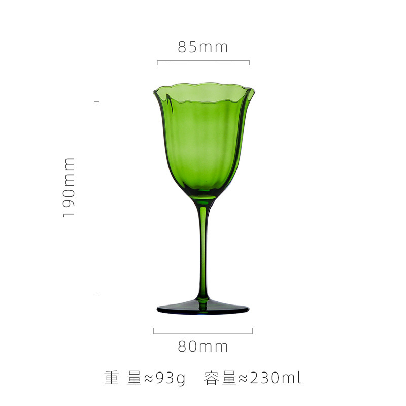 Vintage verde flor taza de vino elegante nicho medio alto taza de champán de cristal taza de vino cóctel