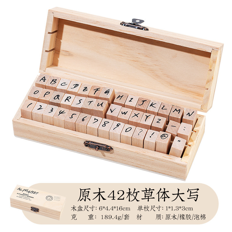 Diario básico traje máquina de escribir fuente sello Dinastía Ming letras y números formales Inglés retro sello de madera