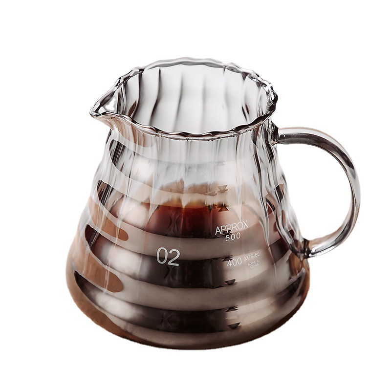 Juego de cafetera de descarga manual de Bincoo, olla para compartir con patrón vertical de vidrio, olla de nube con tapa, juego de taza con filtro de café