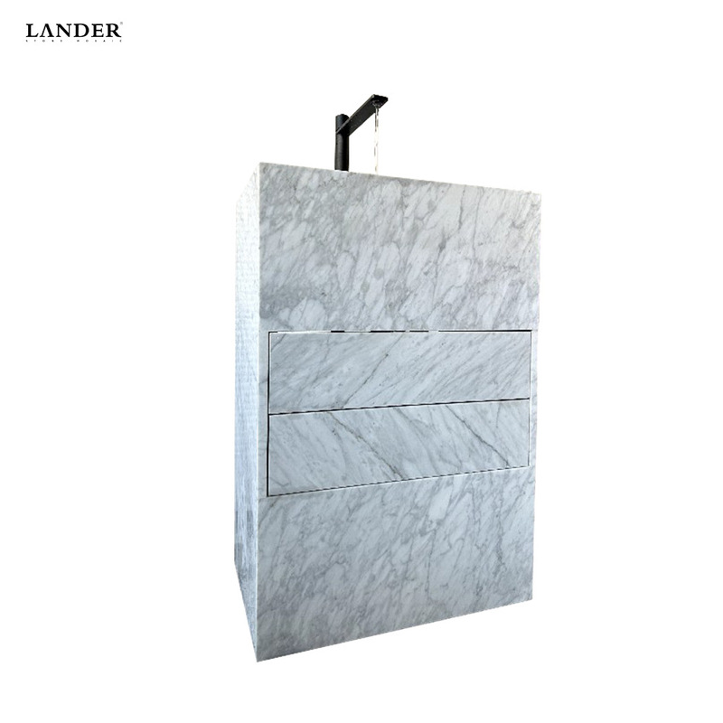 Carrara White Double Drawer Bathroom Cabinet Minimalist Design Bathroom Marble High-Quality Bathroom Home Improvement and Workwear