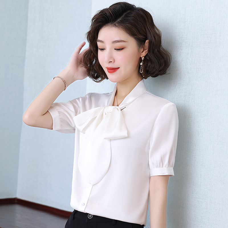 Professional elegant summer shiffon shirt with bow