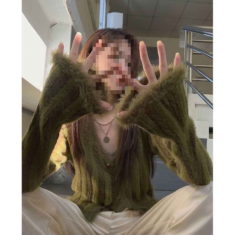 原创设计「苔蔓丛生」复古领针织衫毛衣女修身开衫春秋短款上衣