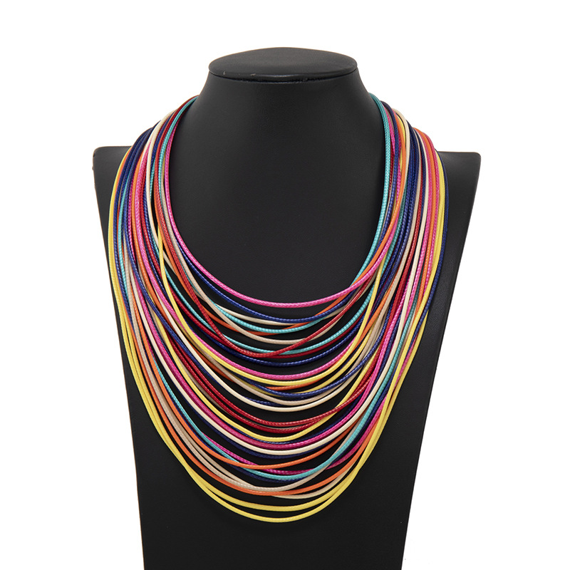 88g Weight Layered Necklaces Classification Travel Occasion Pu Leather, Alloy Material Geometric Pattern Women'S Gender Ethnic Style Style Ethnic Style Geometric Pu Leather Alloy Women's Layered Necklaces 1