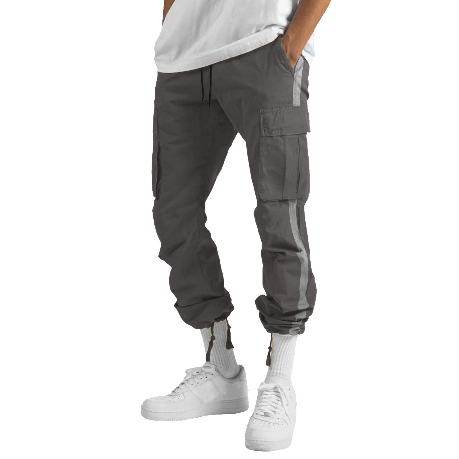 2023 Spring Autumn New Men's Work Pants European Drawstring Multi-Pocket Contrast Color Trousers for Men_voghion.com