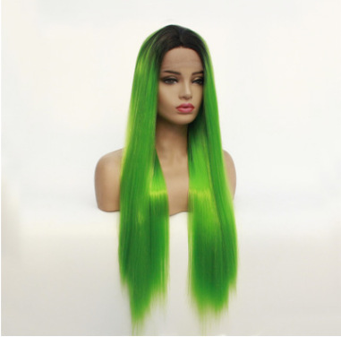 Gradiente negro verde turquesa recto mate de seda de alta temperatura frontal encaje cubierta sintética LW0154